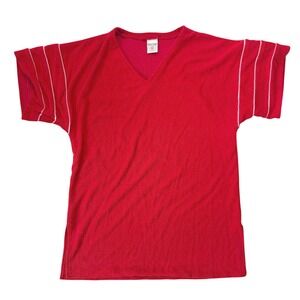 Vintage 70's 80's Sun Club By Catalina Terry Cloth V-Neck Shirt Red USA Large